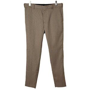 H&M Women's Skinny Fit Suit Pants Size 26 Houndstooth Plaid Beige Woven Trousers